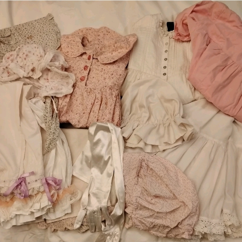 Lot Pioneer Prairie Girls Dress Bonnet Bloomer Victorian Play Dress Up Costume